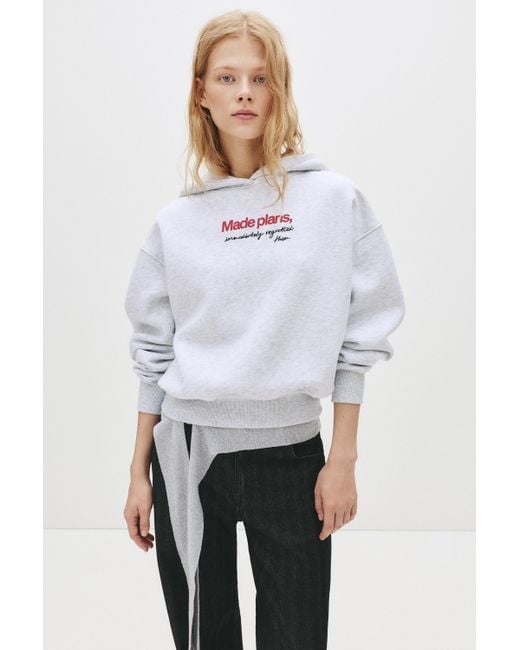 Pull&Bear White Hoodie With Embroidered Slogan