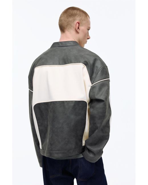 Pull&Bear Gray Paneled Leather Effect Jacket for men