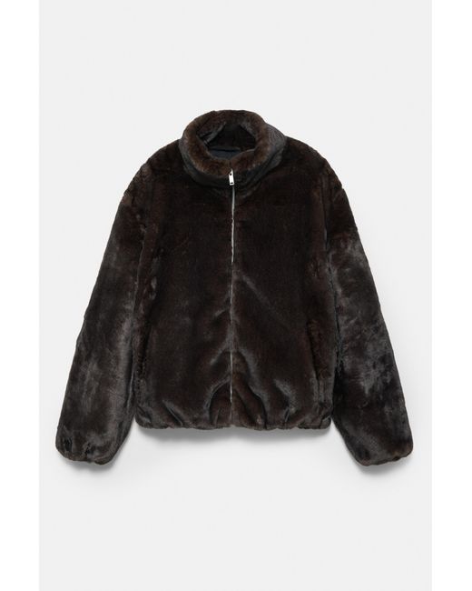 Pull&Bear Black Faux Fur Jacket With High Neck