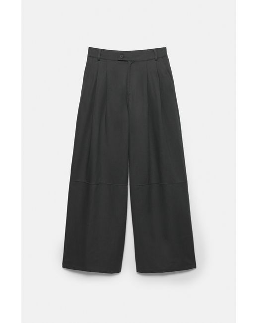 Pull&Bear Black Double-Dart Wide-Leg Trousers