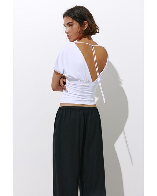 Pull&Bear White Gathered V-Neck Top