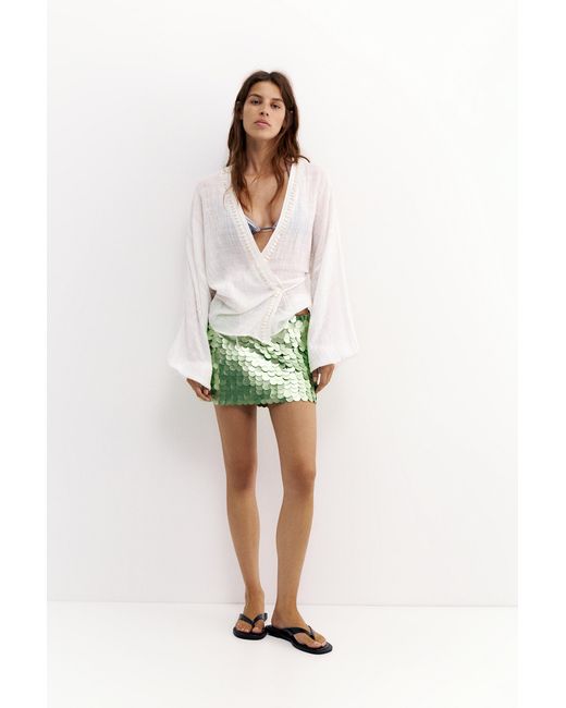 Pull&Bear Green Sequin Mini Skirt