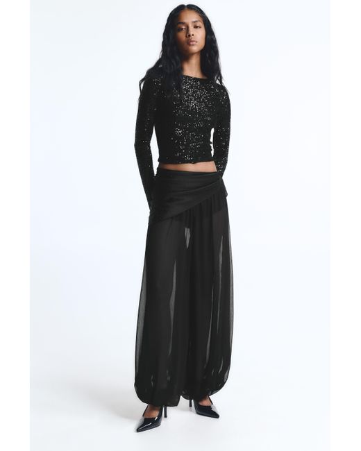Pull&Bear Black Long Sleeve Sequin Top