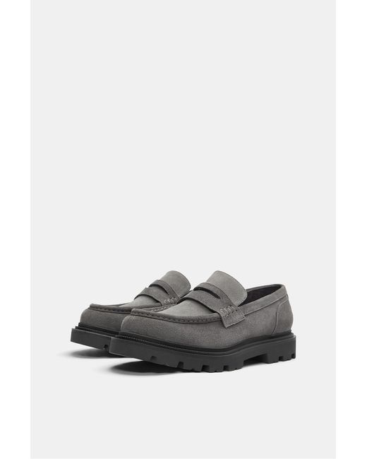 Pull&Bear Gray Chunky Leather Loafers for men