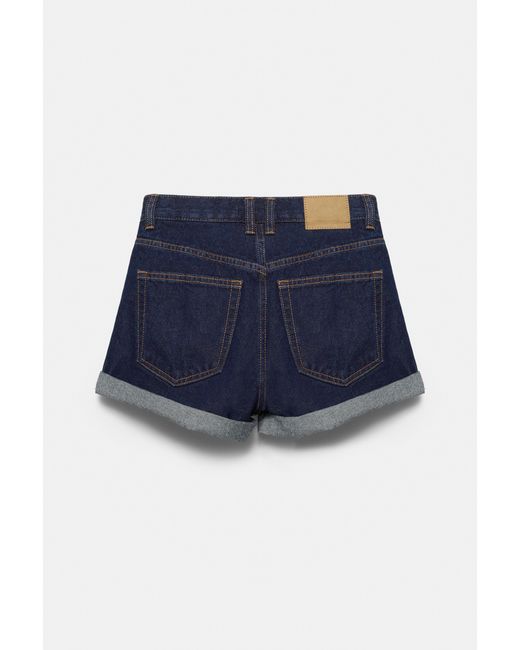 Pull&Bear Blue Mom Fit Denim Shorts With Turn-Up Hems