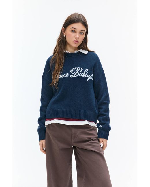 Pull&Bear Blue Strickpullover Mit Slogan