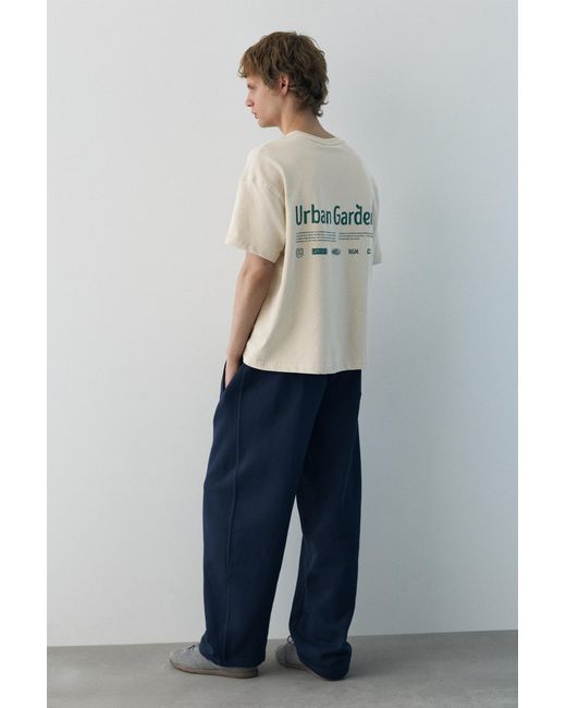 Pull&Bear Blue Structured Graphic T-Shirt for men