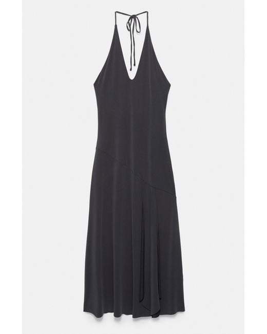 Pull&Bear Black Long Cupro Halter Dress