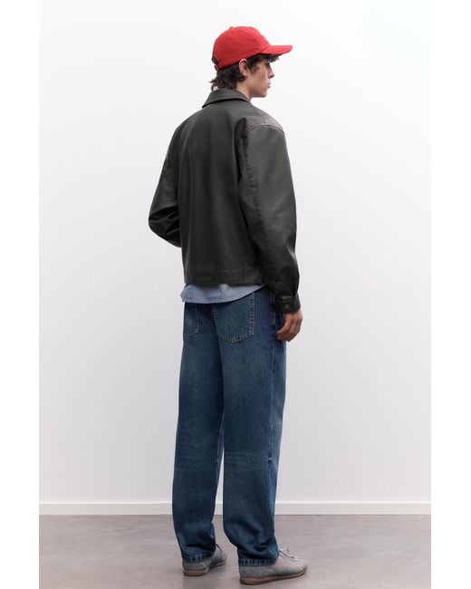 Pull&Bear Gray Washed Leather Effect Jacket for men