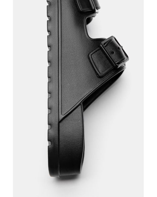 Pull&Bear Black Buckle Flat Sandals for men