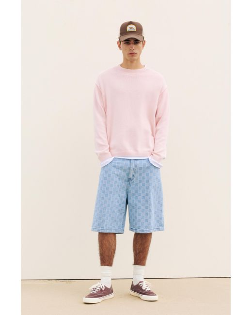 Pull&Bear Blue Checked Denim Bermuda Shorts for men
