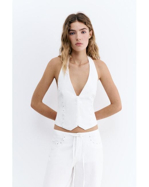 Pull&Bear Witte Haltertop Met Studs in het Blue