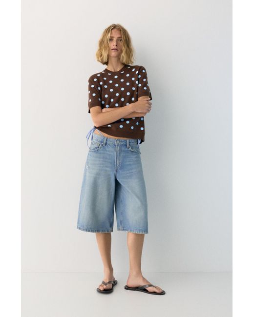 Pull&Bear White Polka Dot Knit Top