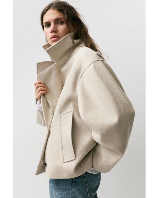 Pull&Bear Natural Short Soft Cloth Coat