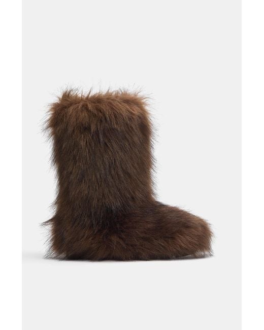 Pull&Bear White Flat Faux Fur Boots