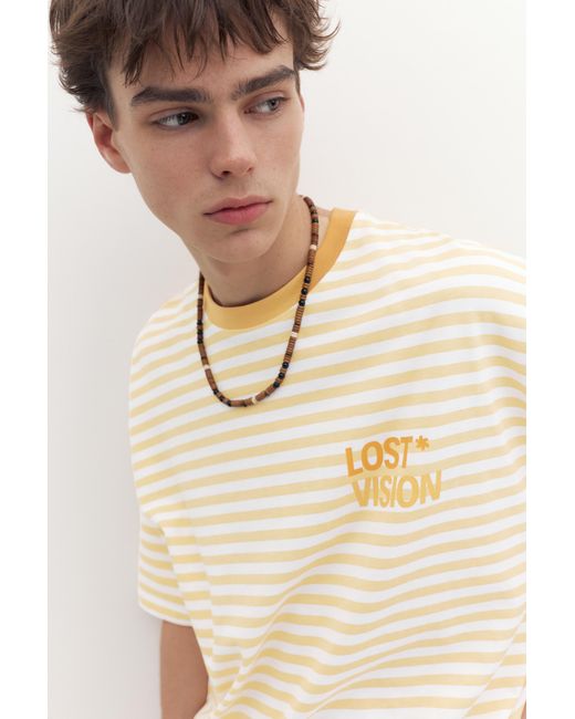 Pull&Bear White Stwd Boxy Striped T-Shirt for men