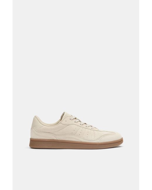 Pull&Bear White Split Leather Sneakers