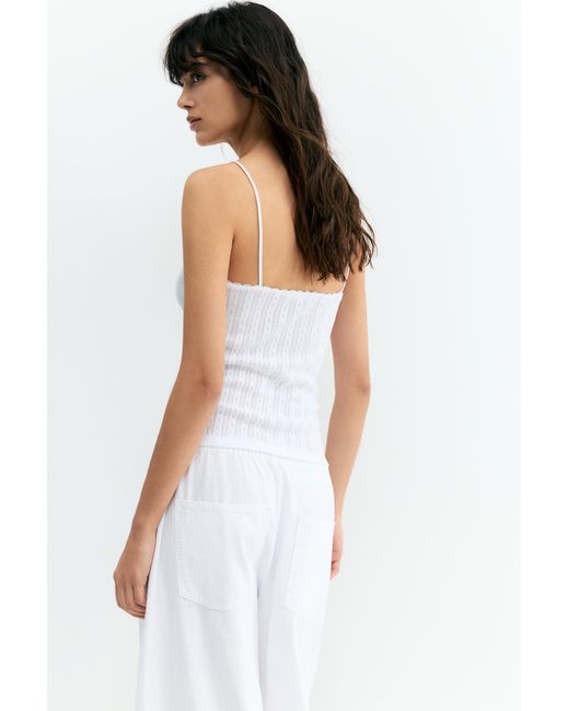 Pull&Bear Gray Pointelle Knit Strappy Top