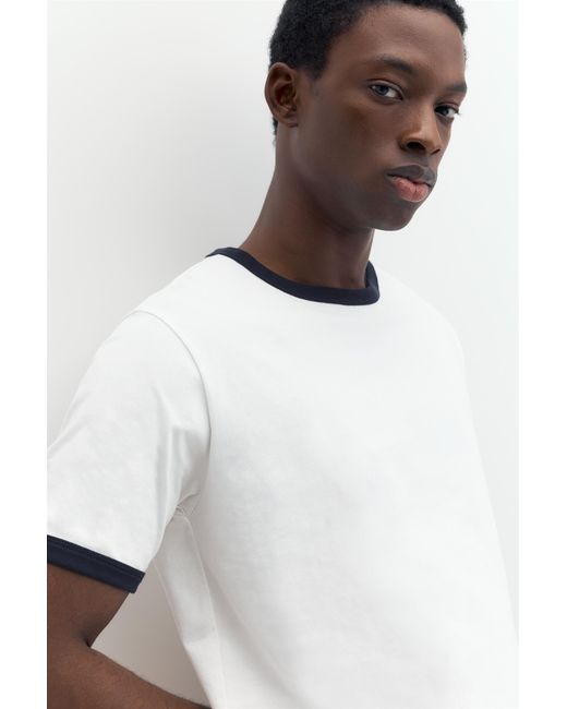 Pull&Bear White Contrast Trim T-Shirt for men