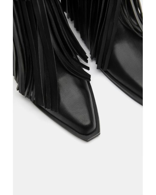 Pull&Bear Black Fringed Cowboy Boots