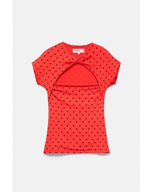 Pull&Bear Red Cut-Out T-Shirt
