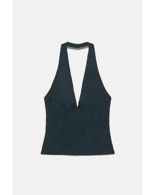 Pull&Bear Blue Crepe Halter Top