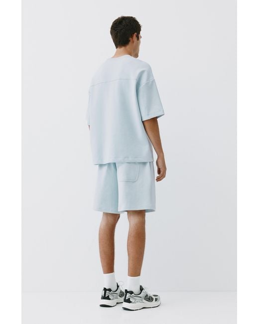 Pull&Bear White Interlock Jogger Bermuda Shorts for men
