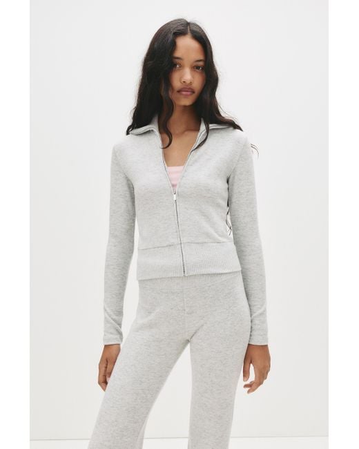 Pull&Bear White Soft-Touch-Jacke Mit Reißverschluss