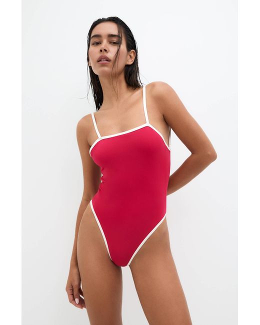 Pull&Bear Red Swimsuit With Trims