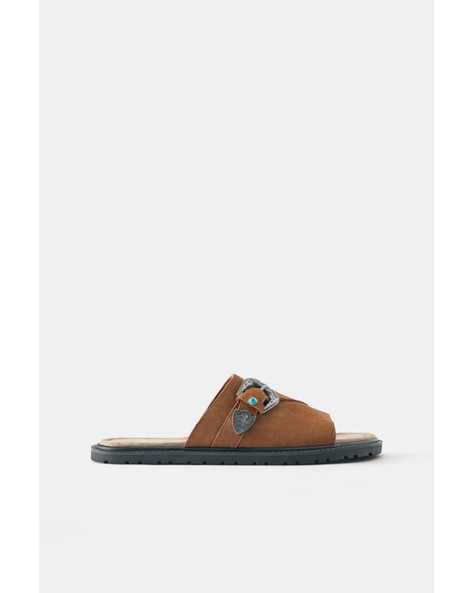 Pull&Bear Brown Leather Cowboy Sandals for men