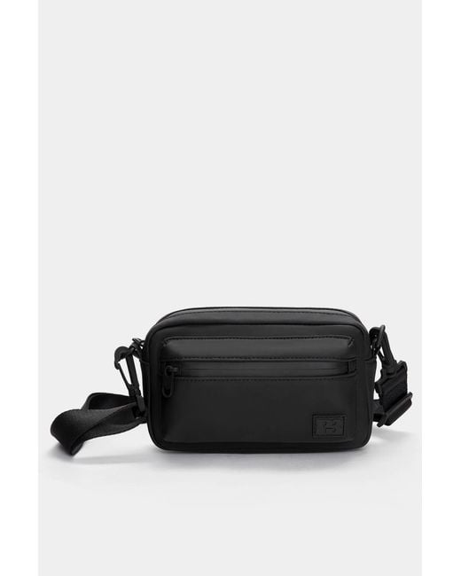 Pull&Bear Black Rubberised Crossbody Bag for men