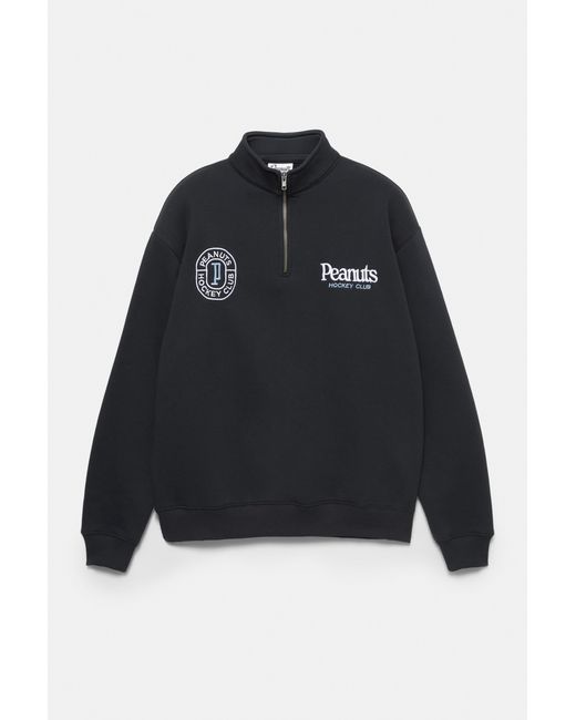 Pull&Bear Blue Peanuts Quarter-Zip Sweatshirt for men