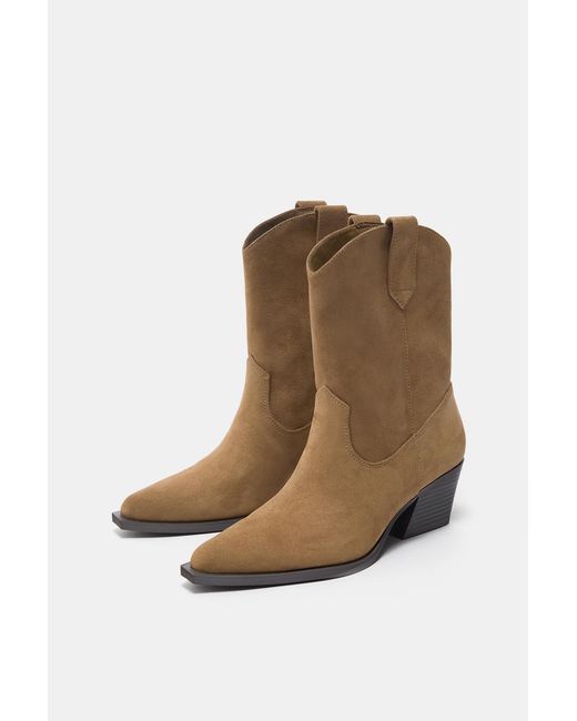 Pull&Bear White Cowboy Ankle Boots