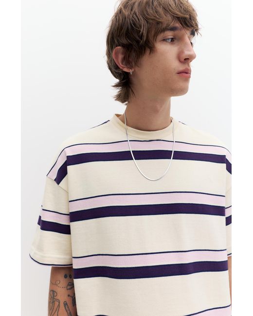 Pull&Bear Gray Short Sleeve Striped T-Shirt for men