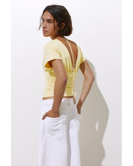 Pull&Bear White Gathered V-Neck Top