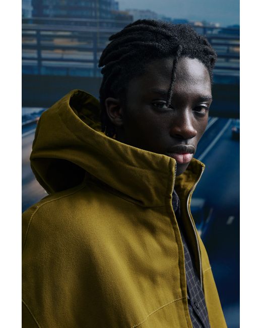 Pull&Bear Blue Hooded Jacket With Faded Detail for men