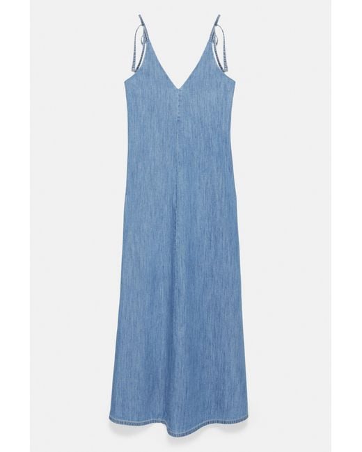 Pull&Bear Blue Long Denim Strappy Dress