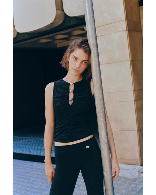 Pull&Bear Blue Cut-Out Embellished Top