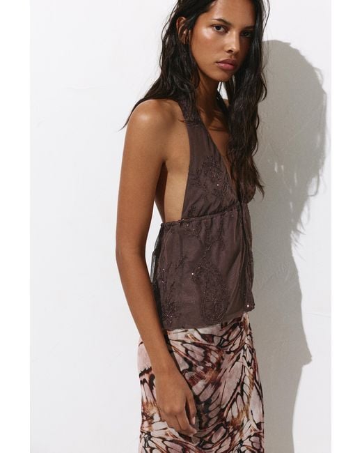 Pull&Bear Haltertop Met Lovertjes in het Brown