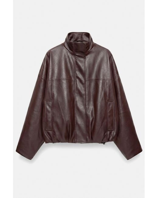 Pull&Bear Ballonjack Met Leereffect in het Brown