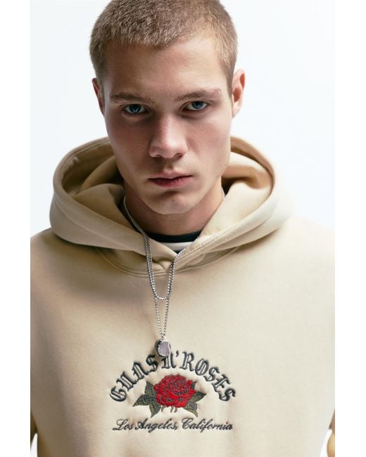 Pull&Bear Guns N' Roses Capuchonsweater in het Natural voor heren