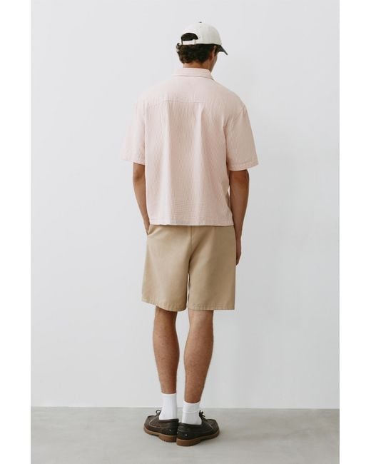Pull&Bear Natural Short Sleeve Check Shirt for men