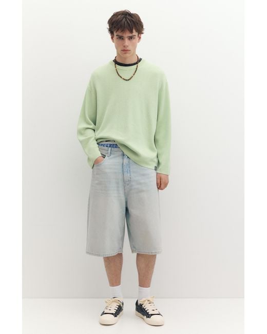 Pull&Bear Gray Stwd Skater Denim Bermuda Shorts for men