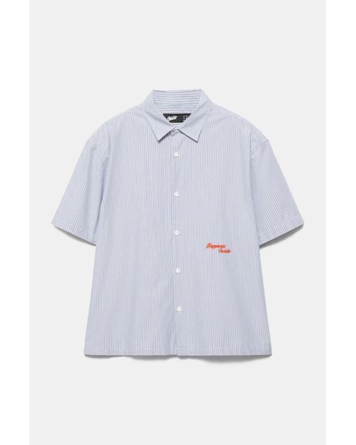 Pull&Bear Blue Striped Short Sleeve Poplin Shirt for men