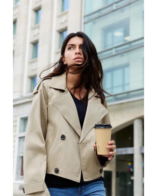 Pull&Bear Natural Balloon-Fit Short Trench Coat