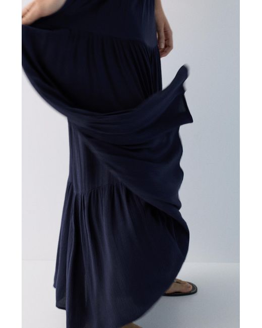 Pull&Bear Blue Flowy Paneled Midi Skirt
