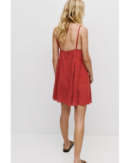 Pull&Bear Red Short Patchwork Dress With Embroidery