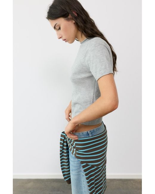 Pull&Bear Blue Fitted Short Sleeve Jumper