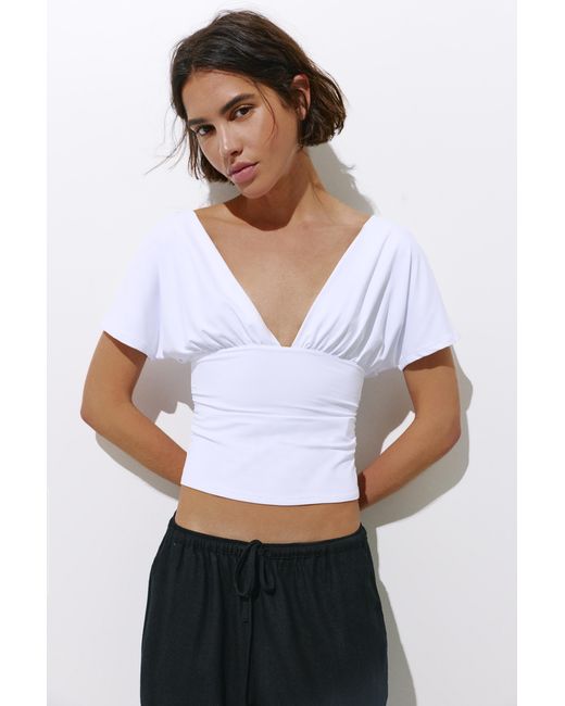 Pull&Bear White Gathered V-Neck Top