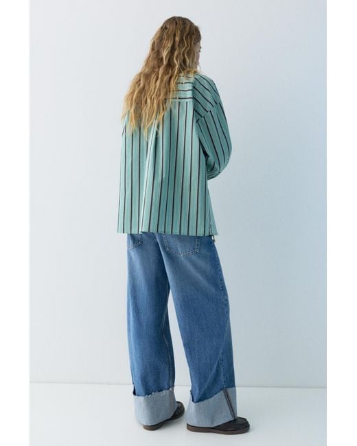 Pull&Bear Gray Striped Shirt With Pocket